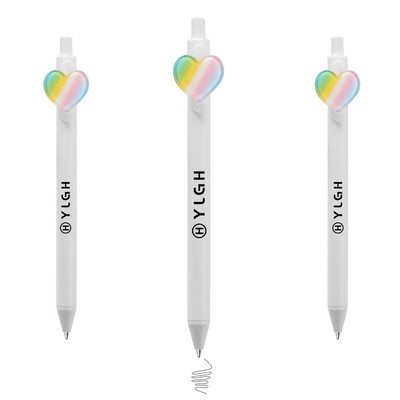 Click Activated Pen With Rainbow Strapes Heart