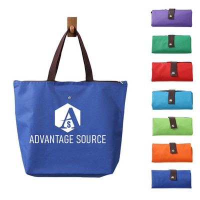 Foldable Waterproof Oxford Shopping Tote Bag W/Zipper