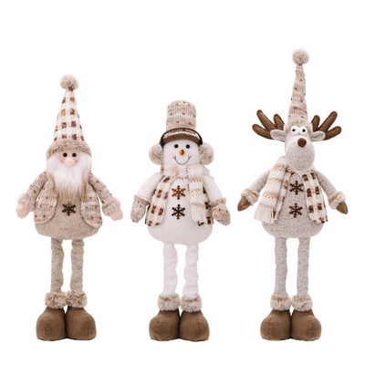 Extendable Doll Figurine Christmas Holiday Decor Santa Snowman Reindeer Stretchable Plush