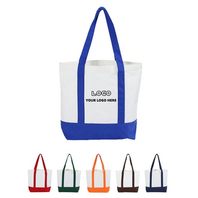 Customizable Color-Block Canvas Tote Bag