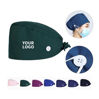 Adjustable Cotton Medical Scrub Cap With Button Ear Saver