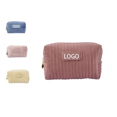 Velvet Quilted Travel Cosmetic Pouch