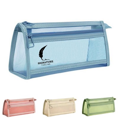 Large-Capacity Transparent Mesh Pencil Case