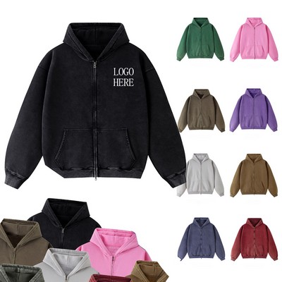 Premium Washed Vintage Fleece-Lined Hoodie