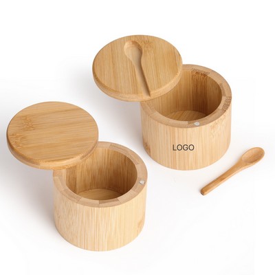 Bamboo Spice Jar Magnetic Rotating Seasoning Container with Lid for Salt and Pepper Storage