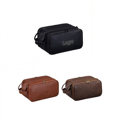 Large Capacity Three Compartment PU Men's Toiletry Bag
