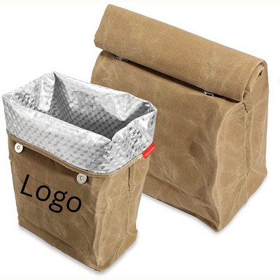 Roll-Top Insulated Waxed Canvas Lunch Bag