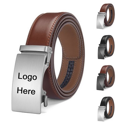 Men's Ratchet Belt Dress 1 3/8" Premium Leather Slide Easier Adjustable Buckle