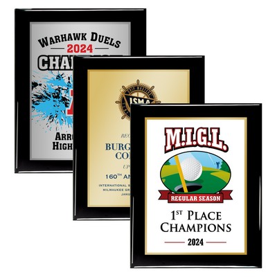 12" x 15" Black Piano Finish Plaque w/Full Color Sublimated Imprint and Back Plate