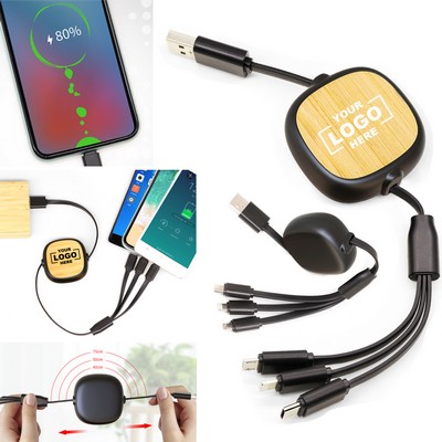 5A Fast Charging 3in1 Retractable Bamboo & ABS USB Cable