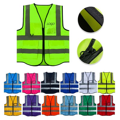 Reflective Safety Mesh Vest with Pocket and Zipper