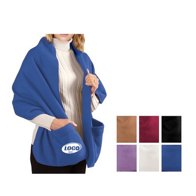Fleece Shawl Wrap with Big Pockets