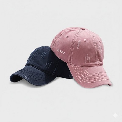 Distressed Washed Cotton Baseball Cap Soft Top Unstructured Dad Hat Breathable Sun Protection