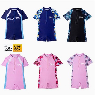 Children One-Piece Short Sleeved Quick Drying Swimsuit
