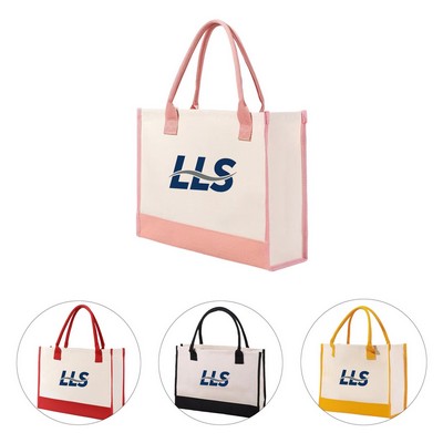Polyester-Cotton Color-Blocked Tote Bag
