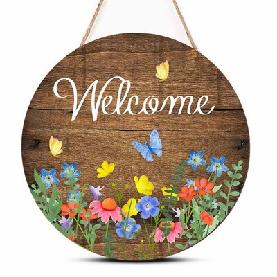 Round Wood Hanging Sign With A Rope