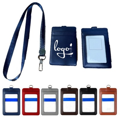 Leather ID Badge Holder with Lanyard