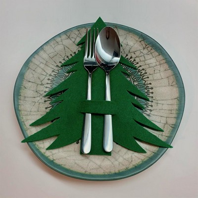 Holiday Table Centerpiece: Wooden Knife Fork Holder with Ornament Designs