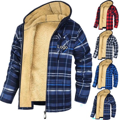 Men's Fleece Sherpa Lined Flannel Jacket Full Zip Hoodie Winter Coat