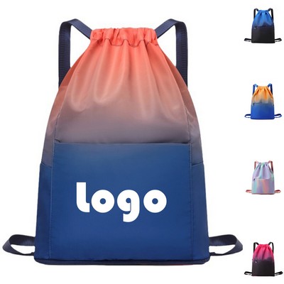 Foldable Gradient Color Drawstring Backpack Sports Gym Bag