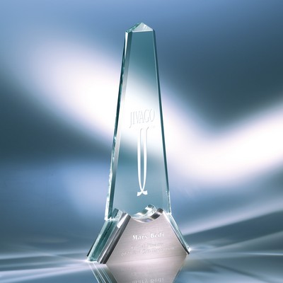 Jade Glass To The Top Award with Bushed Silver Base