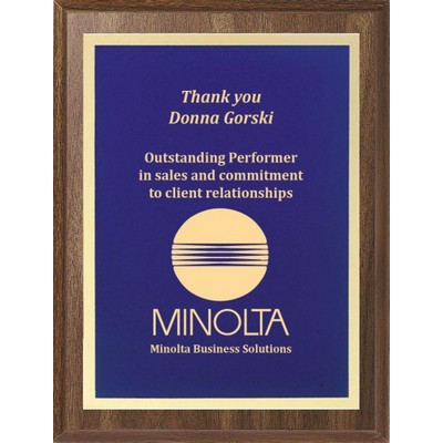 Economy Walnut Finish Plaque Series with Blue Plate, 6"x8"