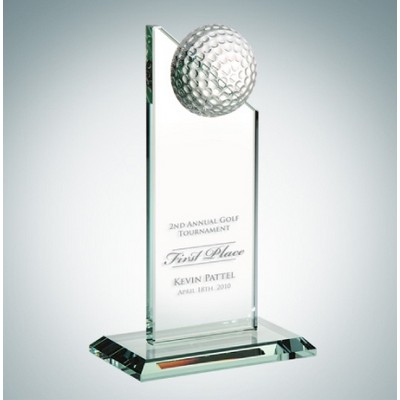 Golf Pinnacle Optical Crystal Award w/ Slant Edge Base (Large)