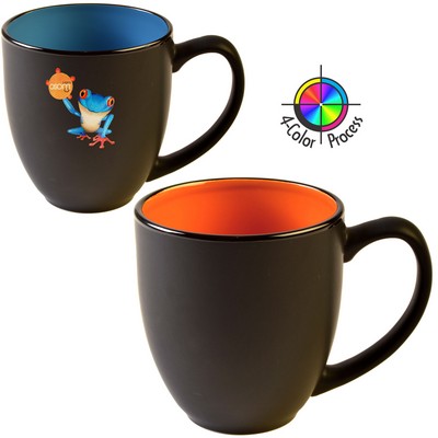 14 1 & 2 Oz. 2 Tone Satin Black & Orange 4 Color Process Bistro Mug - Dishwasher Safe