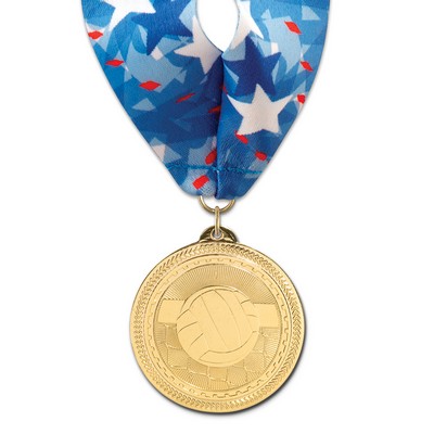 Volleyball Brite Laser Medal w/Stock Millennium Neck Ribbon (2")