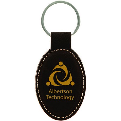 Black Leatherette Oval Keychain (3 x 1.75")