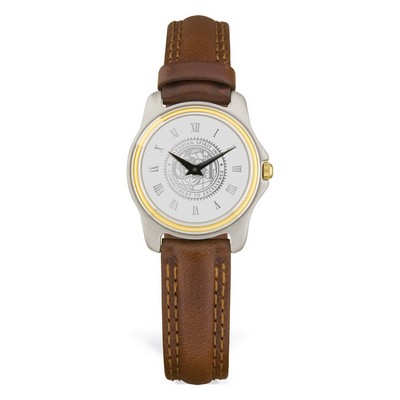 Ladies' Brown 2 Toned Wristwatch W/ Silver Medallion