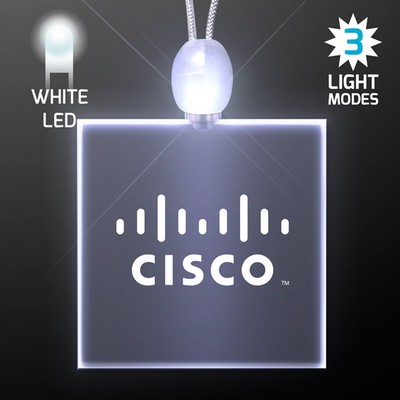 Light Up Promotional Acrylic Square Necklaces with White LED - PRINTED