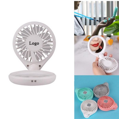 Mini USB Foldable Fan w/Cosmetic Mirror