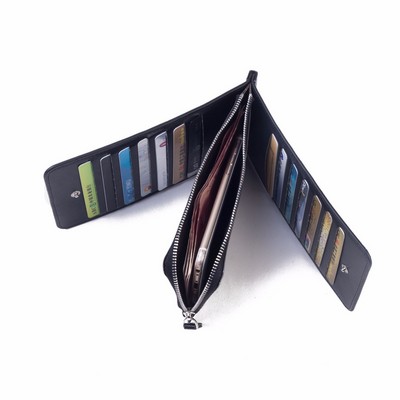 26 Card Slots Microfiber Leather Zipper Purse