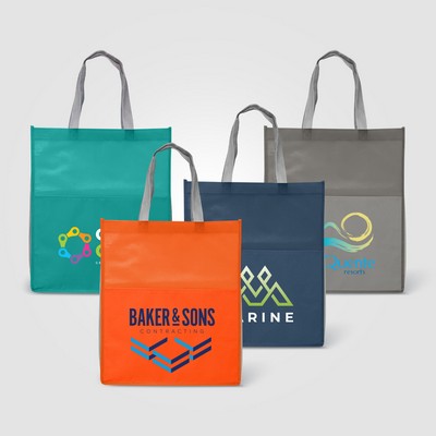 Rome RPET - Recycled Non-Woven Tote with 210D RPET Pocket - Full-Color Inkjet