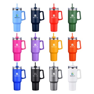 40oz Vacuum Insulated Travel mug with handle and straw