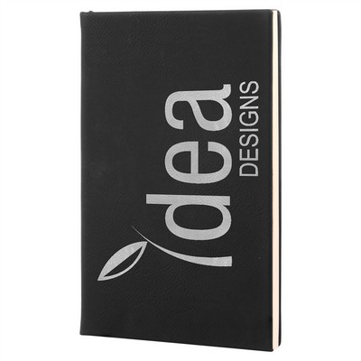 5 1/4" x 8 1/4" Black/Silver Leatherette Journal