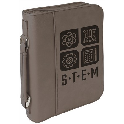 7 1/2" x 10 3/4" Gray Leatherette Book/Bible Cover with Handle & Zipper