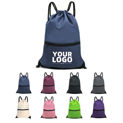 Drawstring Backpack With Zipperred Pocket
