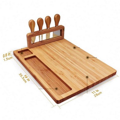 Bamboo Cheese Board Set w/4 Stainless Steel Knives