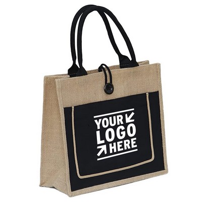 Jute Button Tote Bag