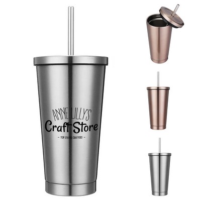17oz Stainless Steel Tumbler with Lid and Straw