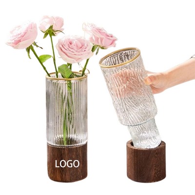 Artistic Glass Vase Flower Vase With Wooden Base