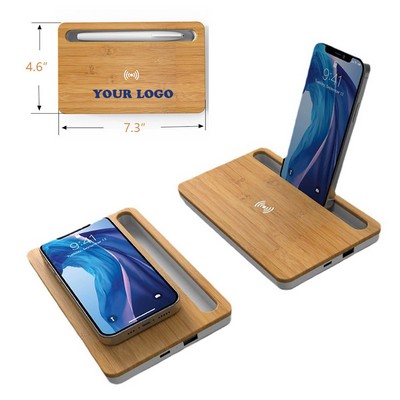 10W Bamboo Wireless Fast Portable Charger Phone Stand Holder