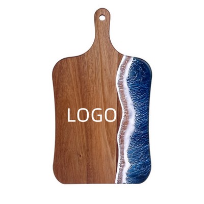 Acacia Wood Resin Ocean Wave Charcuterie Board with Handle
