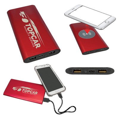 Red 8000MAH Power Bank & Wireless Anodized Aluminum Charger