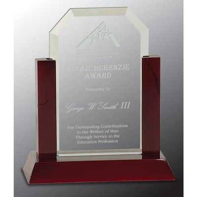 Jade Clip Corner Glass Award w/Rosewood Finish Base