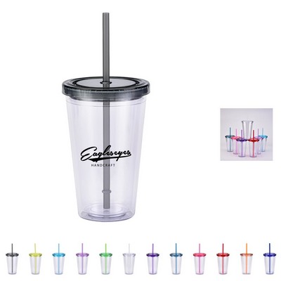 16oz Clear Tumbler with Lid and Straw