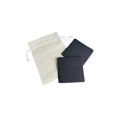 Square Slate Coaster (set Of 2) In Cotton Bag