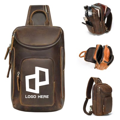 Vintage Leather Sling Bag Crossbody Backpack